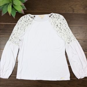 [Michael Kors] Lace Shoulder Peasant Sleeve Top